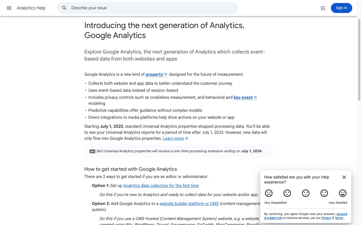Google Analytics 4 ecommerce tracking documentation showing the next generation analytics platform that powers Shopify conversion measurement