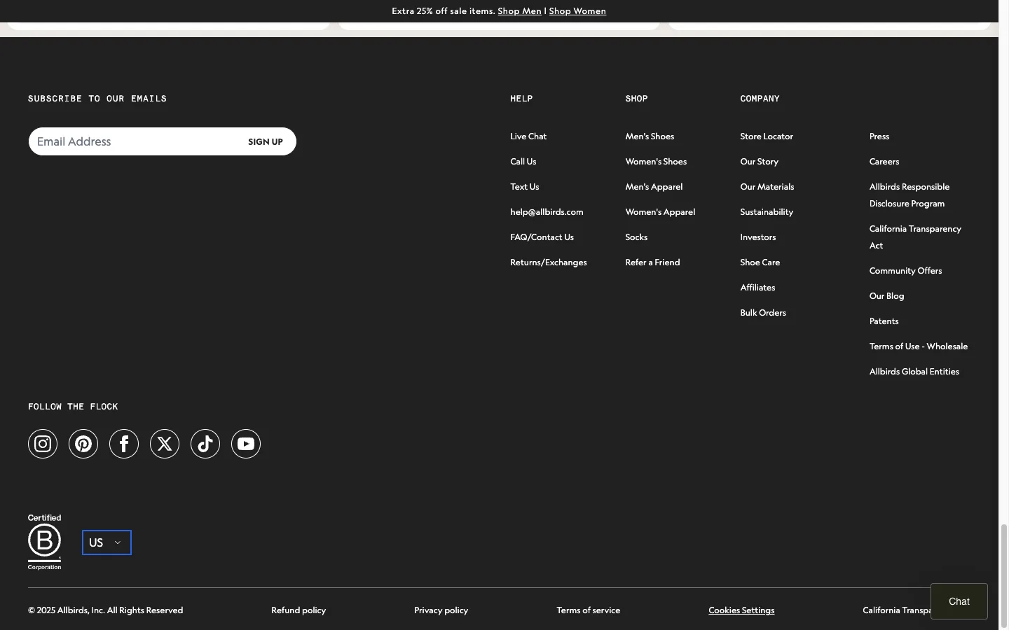 Shopify Markets country selector in the footer of a DTC store letting visitors switch region for localised currency pricing