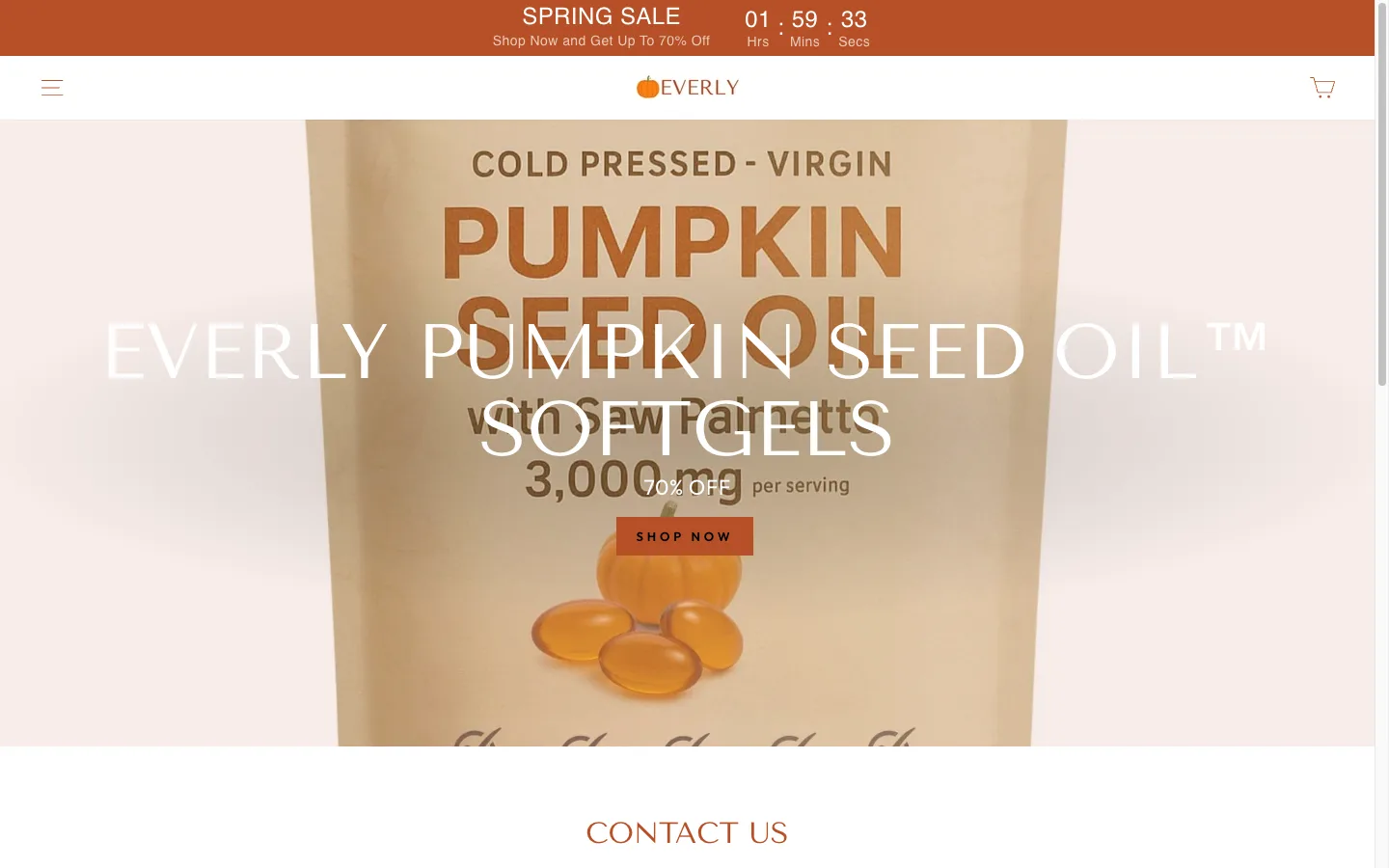Everly Shopify supplements brand selling pumpkin seed oil softgels through a custom landing page with Loop Subscriptions