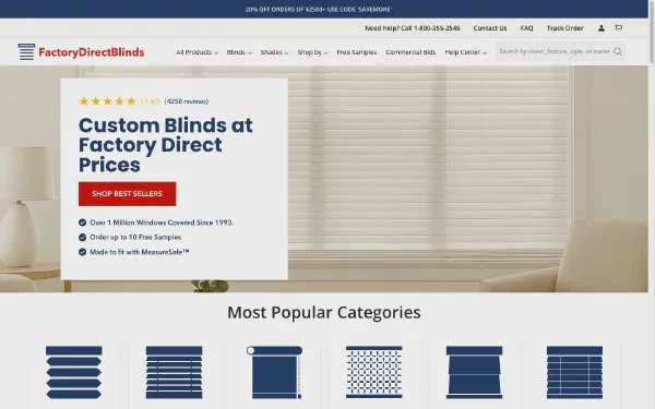 Factory Direct Blinds Shopify custom blinds store homepage thumbnail
