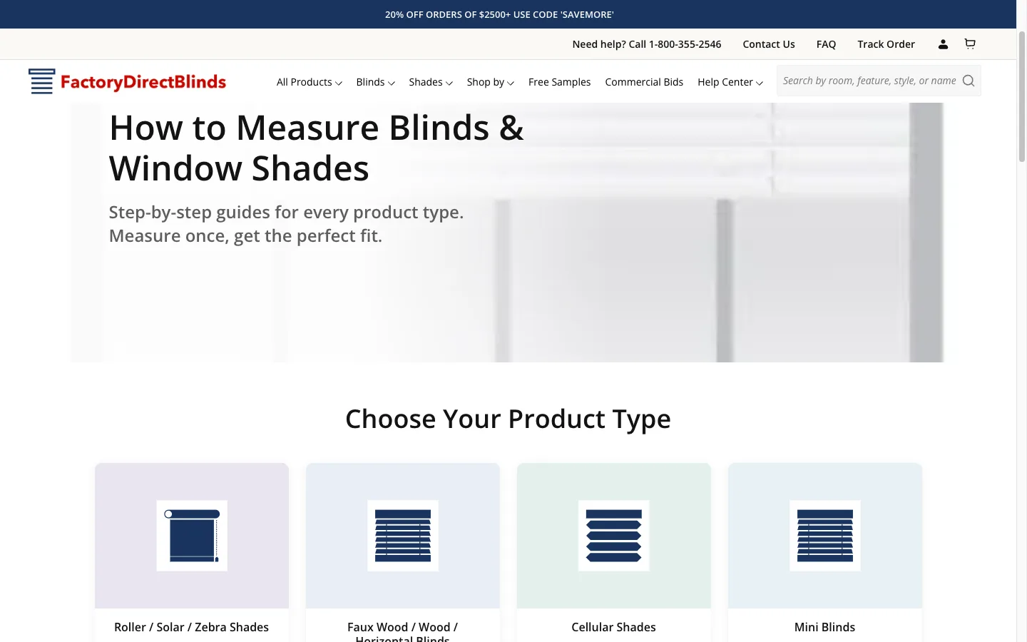 How to measure window blinds visual guide page with product-type-specific instructions and diagrams to reduce measurement errors